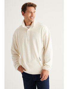 AC&Co / Altınyıldız Classics Men's Ecru Loose Fit Stand-Up Collar Jacquard Soft Touch Fleece Sweatshirt