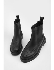 Marjin Women's Genuine Leather Elastic Side Band Daily Boots Yestin Black