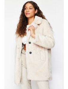 Trendyol Ecru Oversize Wide Cut Plush Coat