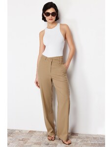 Trendyol Beige Premium Straight Cut Asymmetrical Waist Detailed Woven Trousers