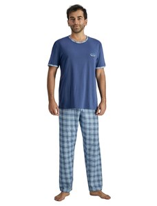 Wadima Pánské pyžamo s krátkým rukávem a dlouhými nohavicemi, 204164 491, modrá