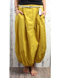 Italy Moda Dámská dlouhá šusťáková sukně s páskem - žlutá-hořčicová