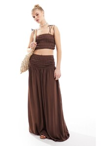 Esmee beach maxi skirt co-ord with shirred waist in brown