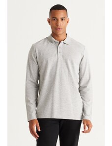 AC&Co / Altınyıldız Classics Men's Gray Melange Standard Fit Normal Cut 3 Thread Fleece 100% Cotton Polo Neck Sweatshirt