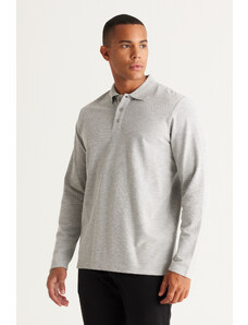 AC&Co / Altınyıldız Classics Men's Gray Melange Standard Fit Normal Cut 3 Thread Fleece 100% Cotton Polo Neck Sweatshirt