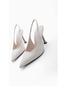 Marjin Women's Stiletto Pointed Toe Scarf Thin Heel Heel Shoes ECRU