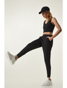 Happiness İstanbul Black Pocket Knitted Sports Leggings