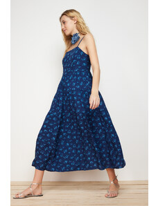 Trendyol Indigo A-line Floral Print Strappy Woven Dress