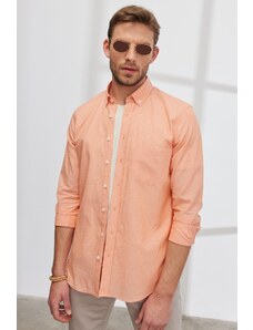 AC&Co / Altınyıldız Classics Men's Orange Slim Fit Slim Fit Buttoned Collar Flamed Linen Shirt