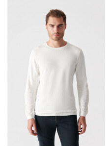 Avva Men's White Crewneck Jacquard Sweater