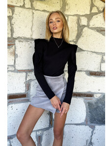 Trend Alaçatı Stili Women's Black High Collar Sleeves Flounce Crepe Knitted Blouse