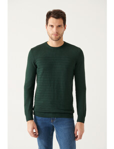 Avva Men's Green Crew Neck Knit Detailed Cotton Standard Fit Regular Cut Knitwear Sweater