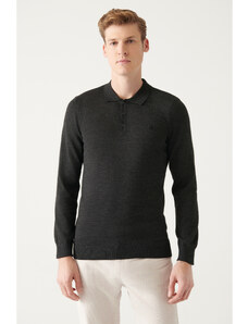 Avva Men's Anthracite Polo Neck Wool Blended Regular Fit Knitwear Sweater