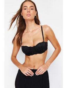 Trendyol Black Lace Push-Up Strapless Knitted Bra