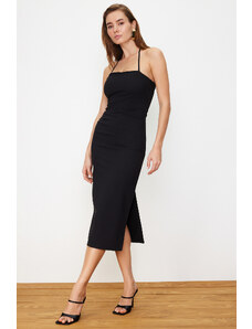 Trendyol Black Body-Fitting Slit Maxi Woven Dress