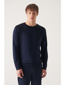 Avva Men's Navy Blue Crew Neck Wool Blend Standard Fit Regular Cut Knitwear Sweater