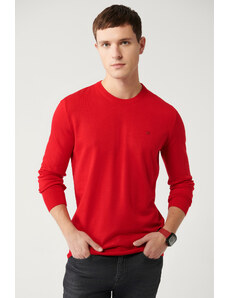 Avva Men's Red Knitwear Sweater Crew Neck Non-Pilling Regular Fit