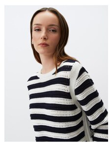 Jimmy Key Ecru Long Sleeve Striped Knitwear Sweater