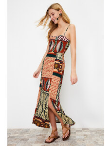 Trendyol Multicolor Printed Midi Strap Knitted Midi Dress