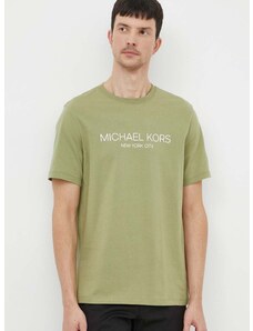 Bavlněné tričko Michael Kors zelená barva, s potiskem