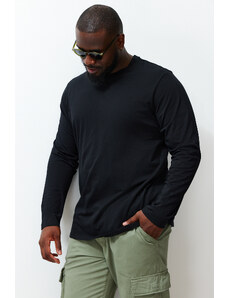 Trendyol Black Plus Size Pohodlné tričko s dlouhým rukávem ze 100% bavlny Regular / Regular Fit