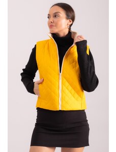 armonika Women's Yellow Cachet Lined Pocket Zipper Quilted Vest