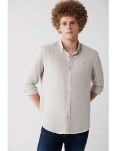 Avva Men's Light Gray Buttoned Collar Slim Fit Slim Fit Shirt