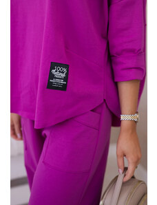K-Fashion Komplet nových mikinových kalhot Punto tmavě fialová