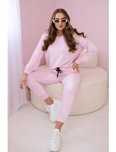 K-Fashion Velurový komplet mikiny + kalhoty pudrově růžová