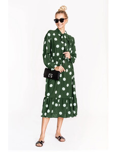 Zelené dámské puntíkované šaty s vázáním ve výstřihu Ann Gissy (DLY019)