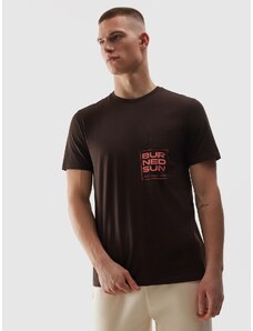 4F Pánské tričko regular z organické bavlny s potiskem - hnědé