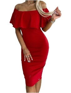 červené midi přiléhavé šaty s volánem marbella
