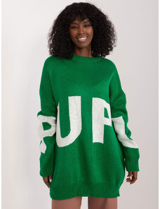 Fashionhunters Zelený oversize svetr s kulatým výstřihem