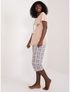 Fashionhunters Béžové bavlněné pyžamo s 3/4 kalhotami