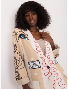 Fashionhunters Krémové jednořadé sako s potiskem