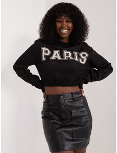 BASIC ČERNÝ CROP SVETR S NÁPISEM PARIS -BLACK Černá