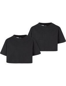 Urban Classics Kids Dívčí krátké triko Short Kimono Tee - 2 Pack černá+černá