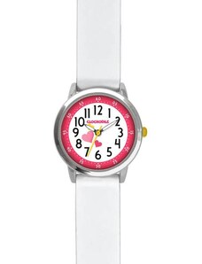 CLOCKODILE Růžovo bílé dívčí dětské hodinky se srdíčky a silikonovým řemínkem CWG5170