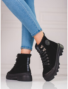 Klasické dámské černé kotníčkové boty bez podpatku
