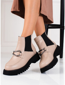 Exkluzívní kotníčkové boty dámské hnědé na plochém podpatku