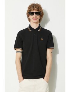 Bavlněné polo tričko Fred Perry Twin Tipped Shirt černá barva, s aplikací, M12.U57