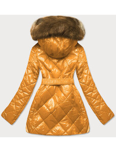 MHM Lesklá žlutá zimní bunda s mechovitým kožíškem (W756)
