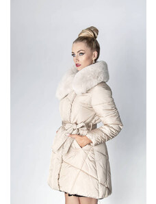 Ann Gissy Béžový dámský zimní kabát s kožešinou (008)