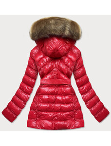 MHM Lesklá červená zimní bunda s mechovitým kožíškem (W674)