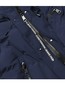 LHD Tmavě modrá dlouhá dámská zimní bunda s kožešinovou podšívkou (2M-011)