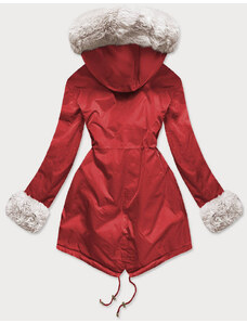 S'WEST Červeno-ecru dámská zimní bunda parka s mechovitým kožíškem (B530-4046)
