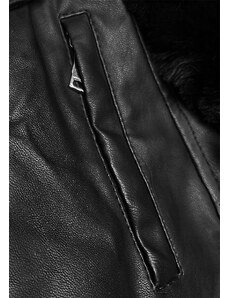 J.STYLE Zateplená černá bunda ramoneska s kapucí (11Z8059)