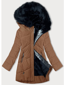 MELYA MELODY Dámská zimní bunda v karamelové barvě s kožešinou (V715)