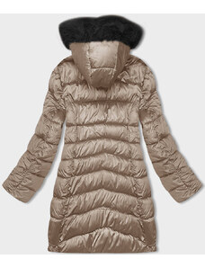 S'WEST Béžovo-černá oboustranná dámská zimní bunda s kapucí (B8203-1201)