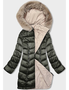 S'WEST Khaki-béžová oboustranná dámská zimní bunda s kapucí (B8203-11046)
